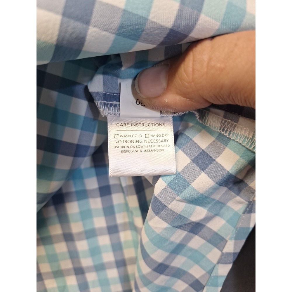 Mizzen‎ + Main Leeward Men's Large Trim Fit Aqua Grey White Check  Button Down - Picture 8 of 10